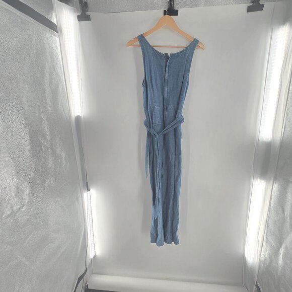 Madewell Womens Jumpsuit Chambray Muralist Tie Waist Crop Straight Leg Size 0‎ - Picture 4 of 5